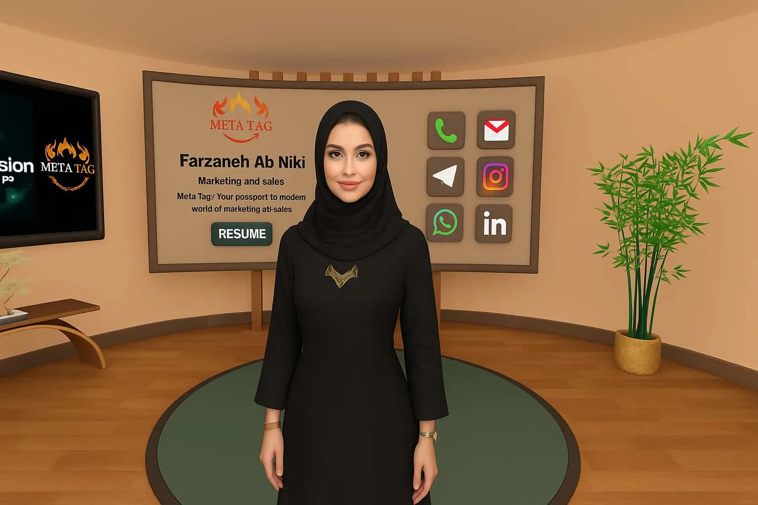 کارت متاتگ, کارت ویزیت متاورسی, بانوان محجبه, متاورس, حضور بانوان در متاورس, آواتار با حجاب, وب 3.0, آلفانوا, شرکت آکام, کارت دیجیتال, متاتگ بانوان, هویت دیجیتال بانوان, کسب‌وکار بانوان, معرفی حرفه‌ای, تعامل مجازی, جلسات متاورسی, رزومه دیجیتال, نمایشگاه متاورسی, امنیت دیجیتال بانوان, پلتفرم بومی متاورس, متاورس اسلامی, حضور حرفه‌ای بانوان, تجارت متاورسی, فناوری بومی, بانوی ایرانی, آینده دیجیتال, سئوی شخصی, کارت با حجاب, تکنولوژی بومی, متاورس زنان, حجاب در متاورس, رزومه متاورسی, معرفی در وب 3.0, کارت ویزیت بانوان, ارتباط امن دیجیتال, ابزار دیجیتال برای بانوان, محیط اختصاصی متاورس, فضای امن مجازی, بانوان در وب 3